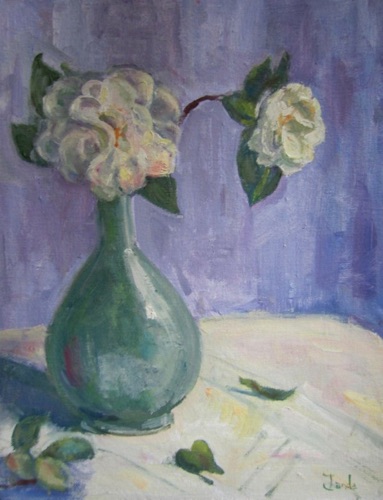 Camelias and Green Vase
Not Available